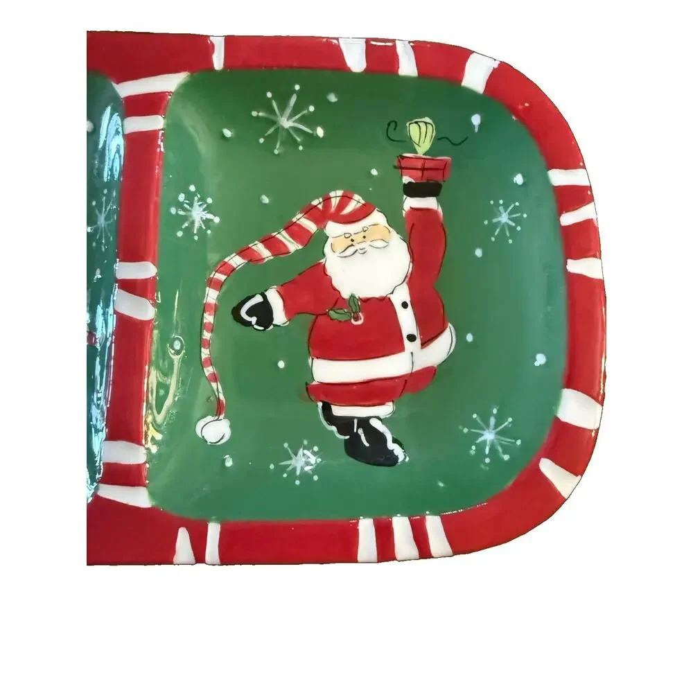 Bella Casa by Ganz Santa 3-Section Divided Tray Christmas BC15912 Ceramic